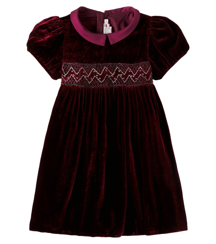 Bonpoint Blossom satin-trimmed smocked velvet dress