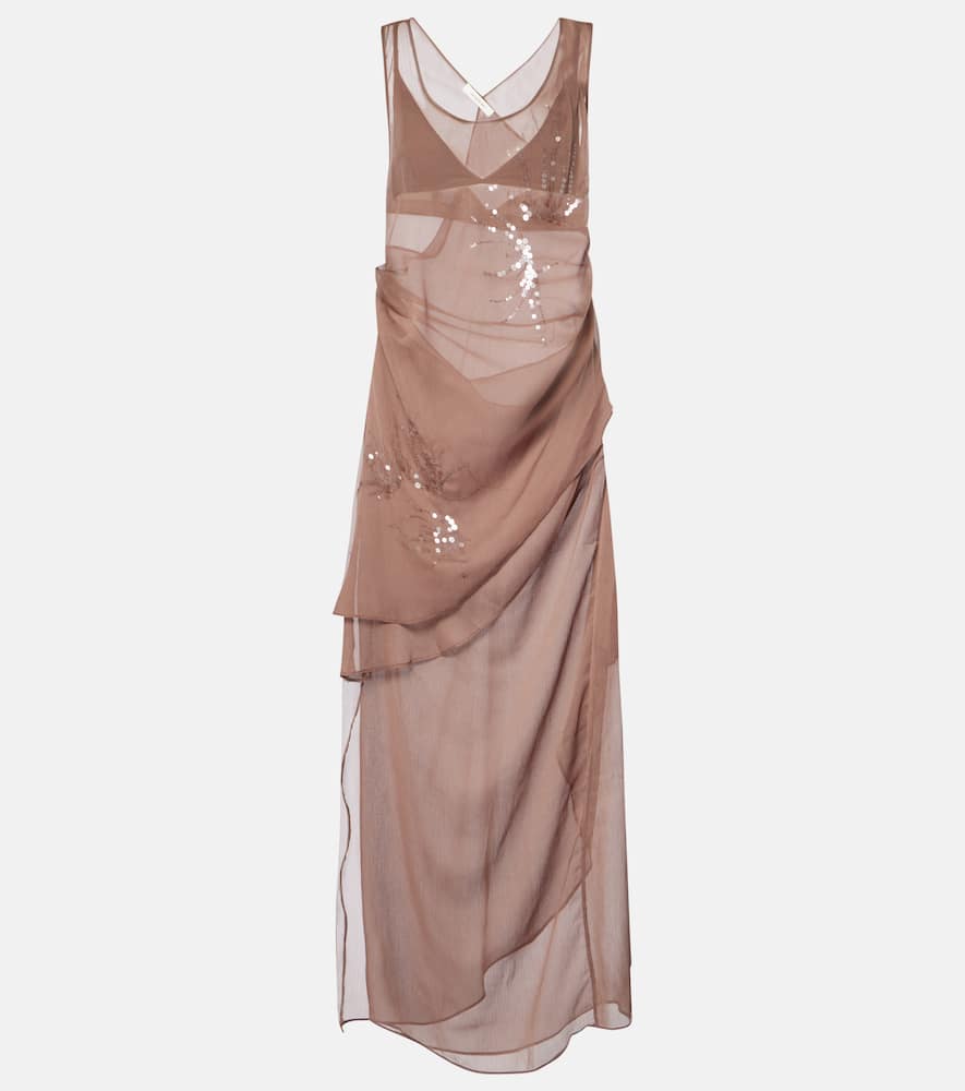 Draped sequined tulle dress