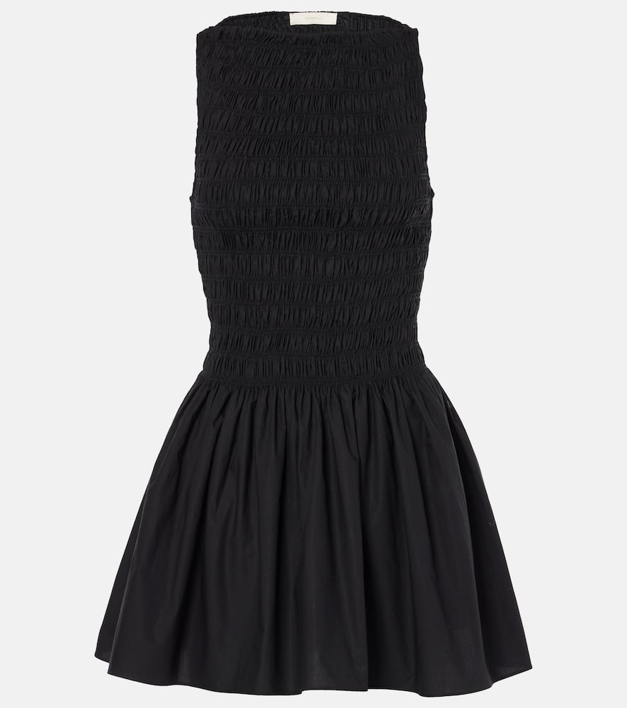 Faithfull Shirred Cotton Minidress In Black