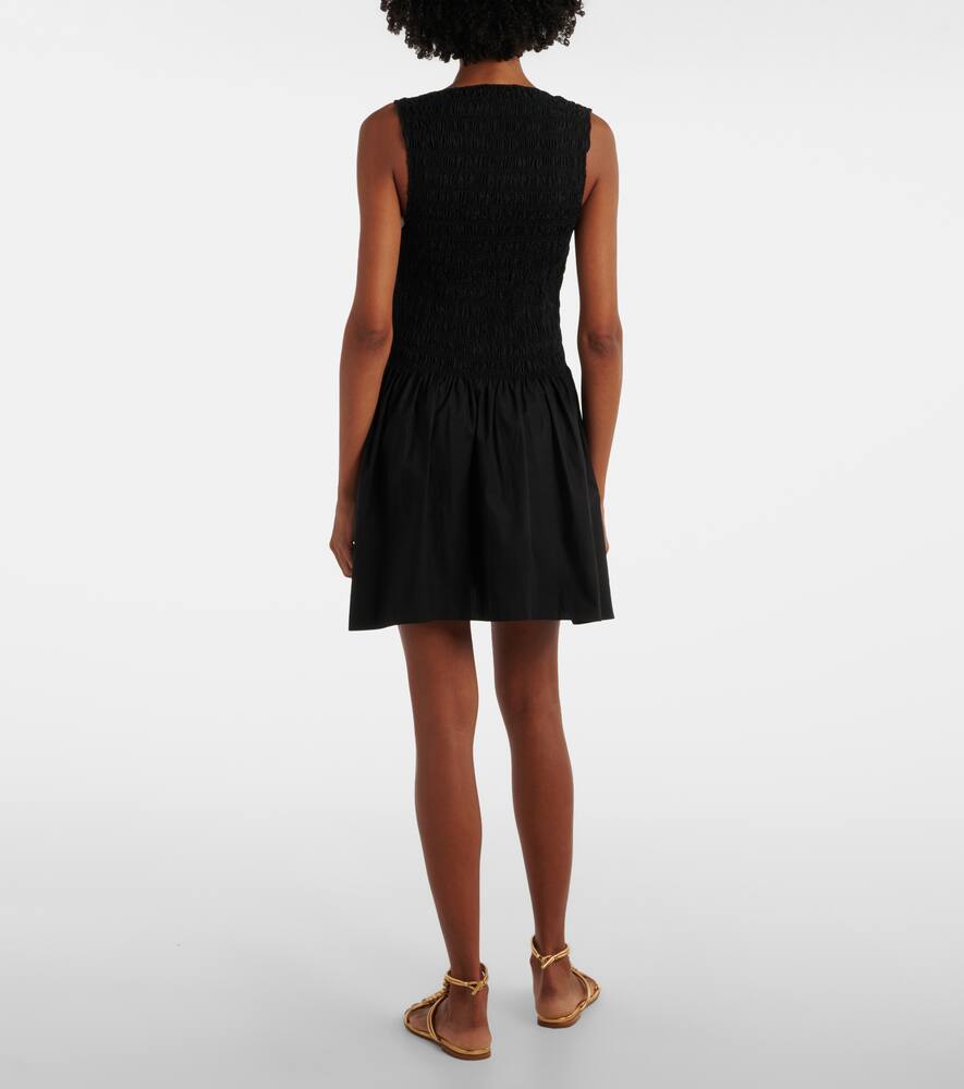 Faithfull Shirred Cotton Minidress In Black