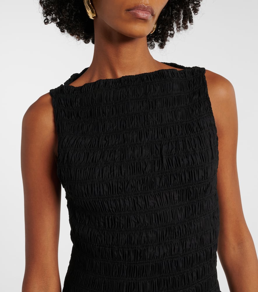 Faithfull Shirred Cotton Minidress In Black