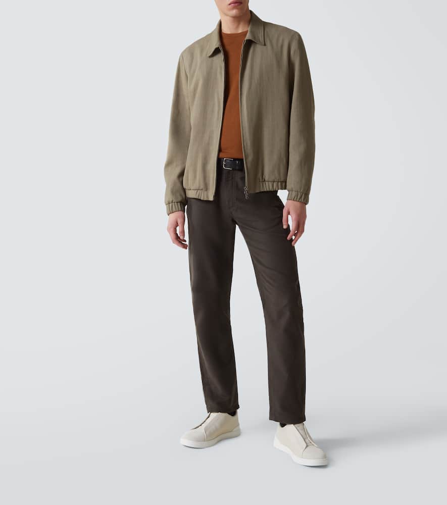 Zegna Triple Stitch Leather Sneakers In Beige