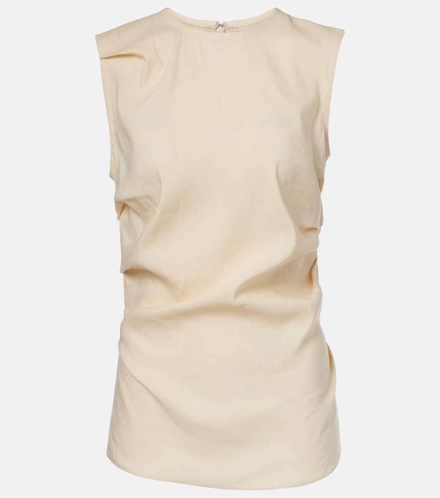 Proenza Schouler Anoushka Ruched Linen-blend Top In Beige