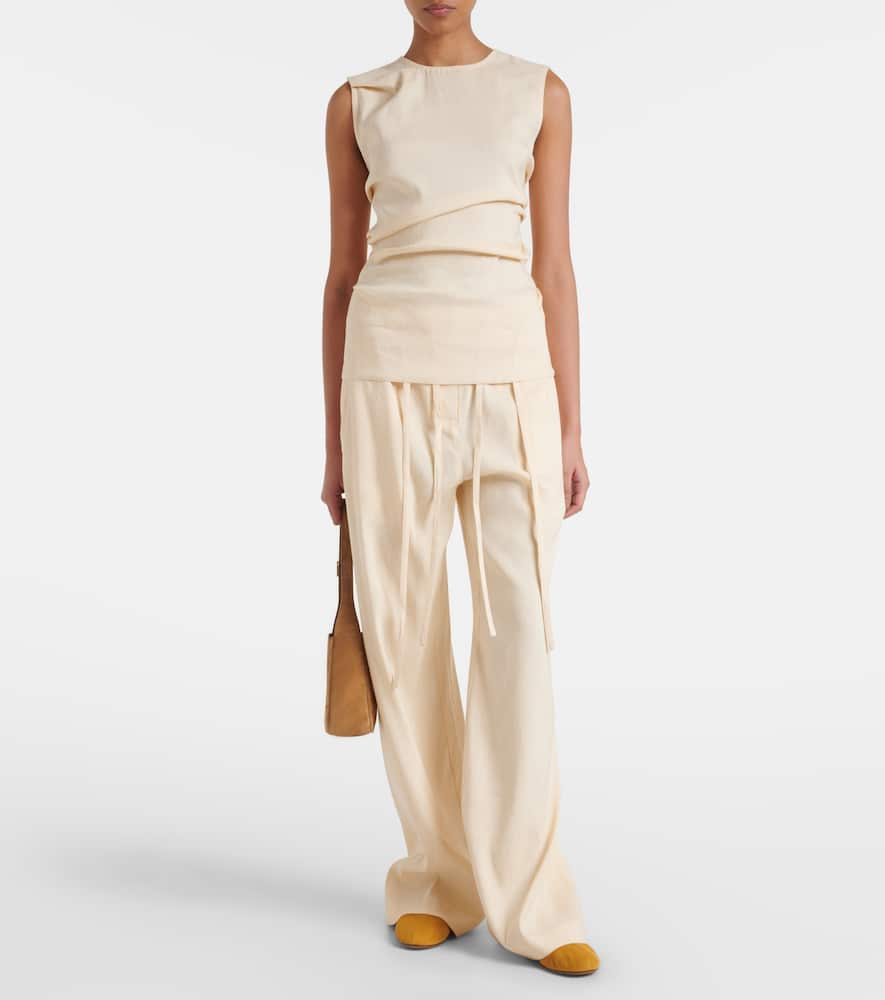 Proenza Schouler Anoushka Ruched Linen-blend Top In Beige