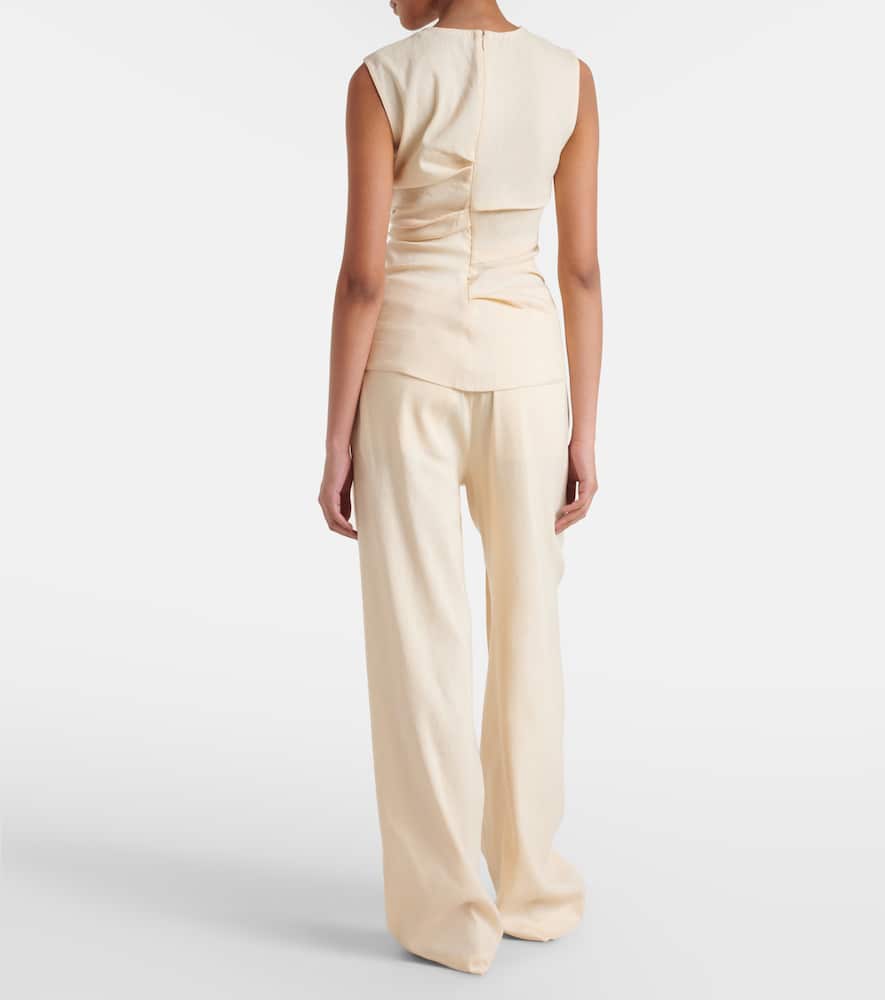 Proenza Schouler Anoushka Ruched Linen-blend Top In Beige