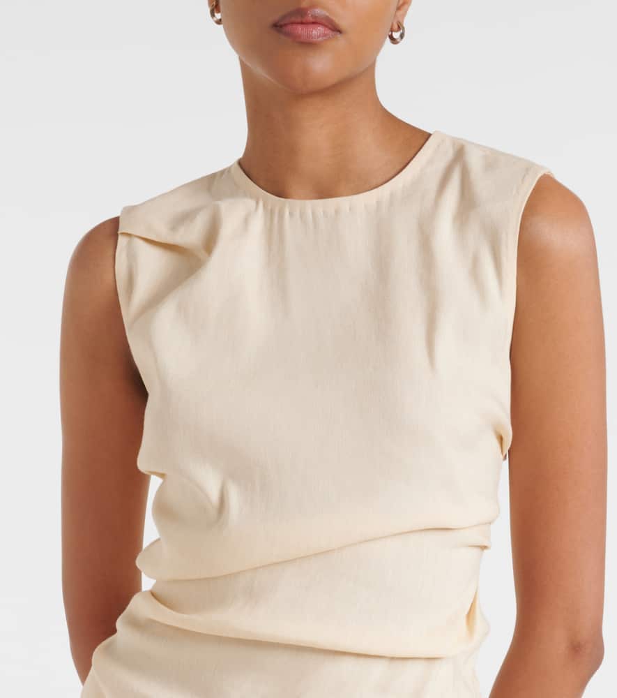 Proenza Schouler Anoushka Ruched Linen-blend Top In Beige
