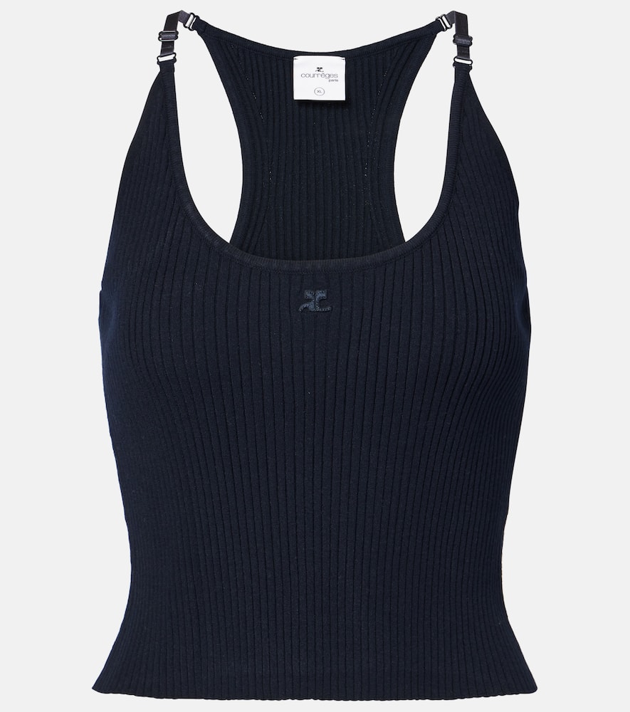 Shop Courrèges Logo Ribbed-knit Tank Top In Blue