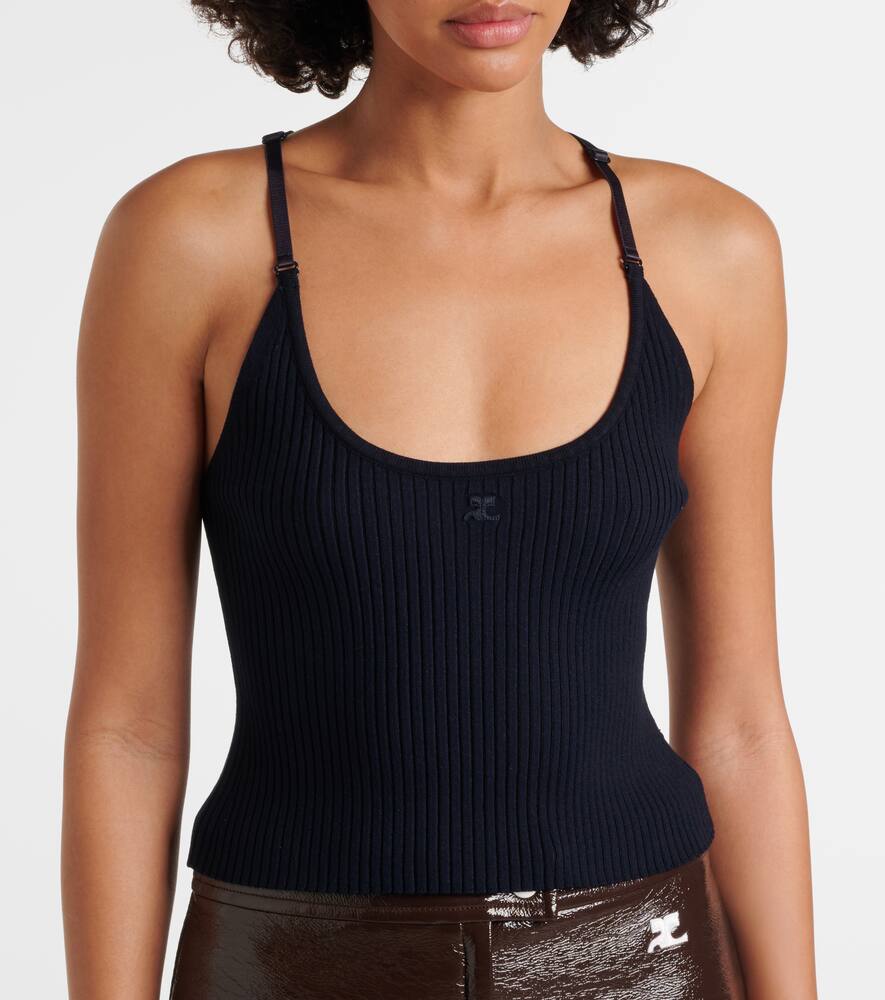 Shop Courrèges Logo Ribbed-knit Tank Top In Blue
