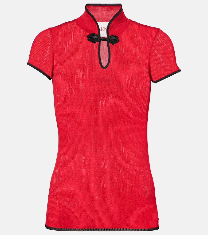 Valentino Ribbed-knit Silk Lamé Top In Red