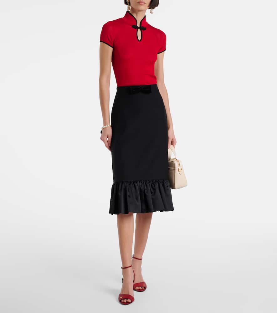 Valentino Ribbed-knit Silk Lamé Top In Red