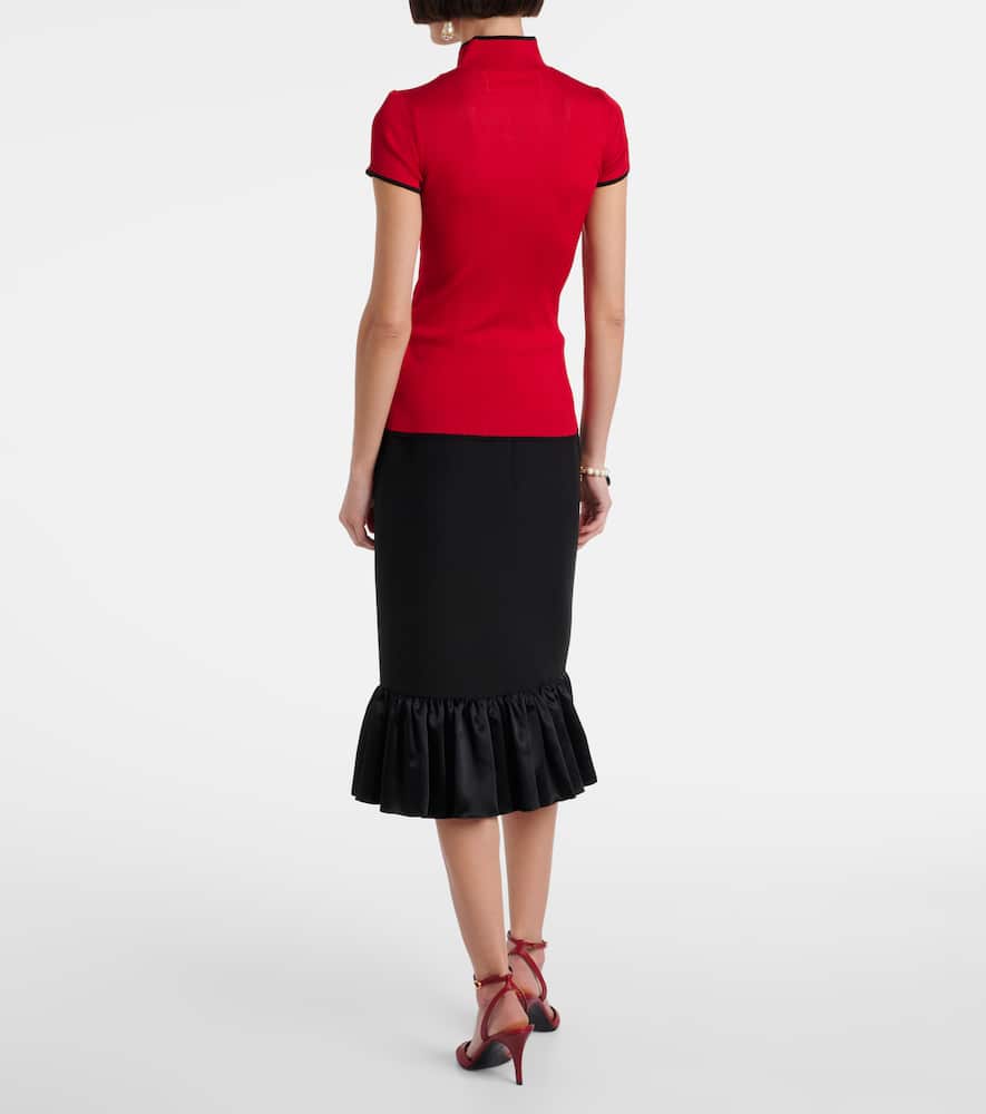 Valentino Ribbed-knit Silk Lamé Top In Red