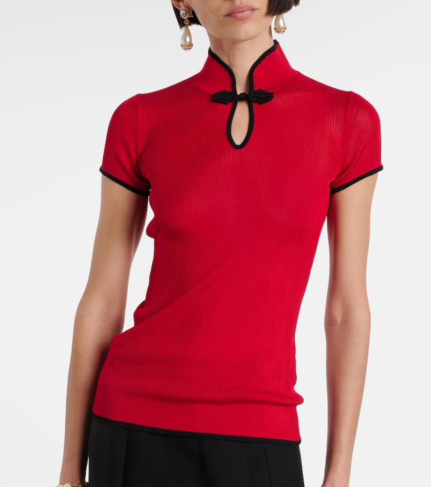 Valentino Ribbed-knit Silk Lamé Top In Red