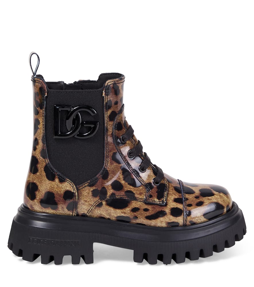 Dolce & Gabbana Leopard-print Lace-up Boots In Brown