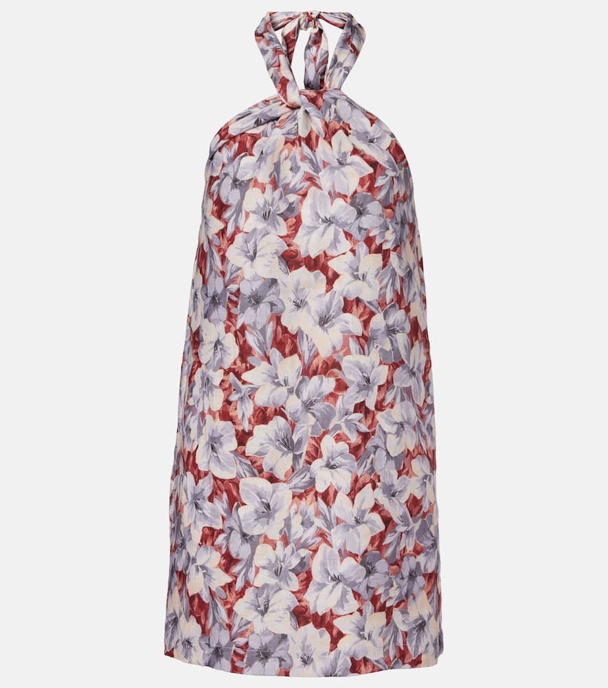 Luna floral halterneck linen minidress