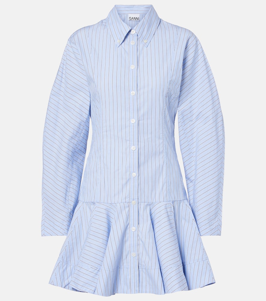 Ganni Striped Cotton Shirt Dress In Blue