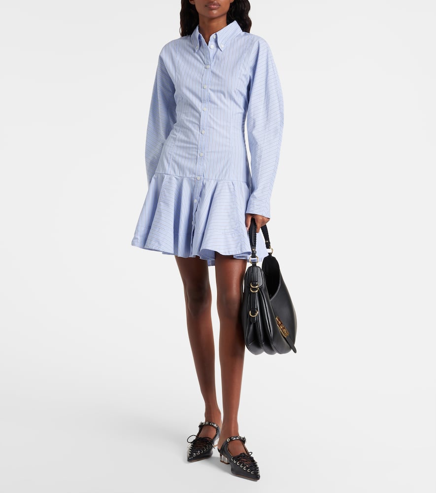 Ganni Striped Cotton Shirt Dress In Blue