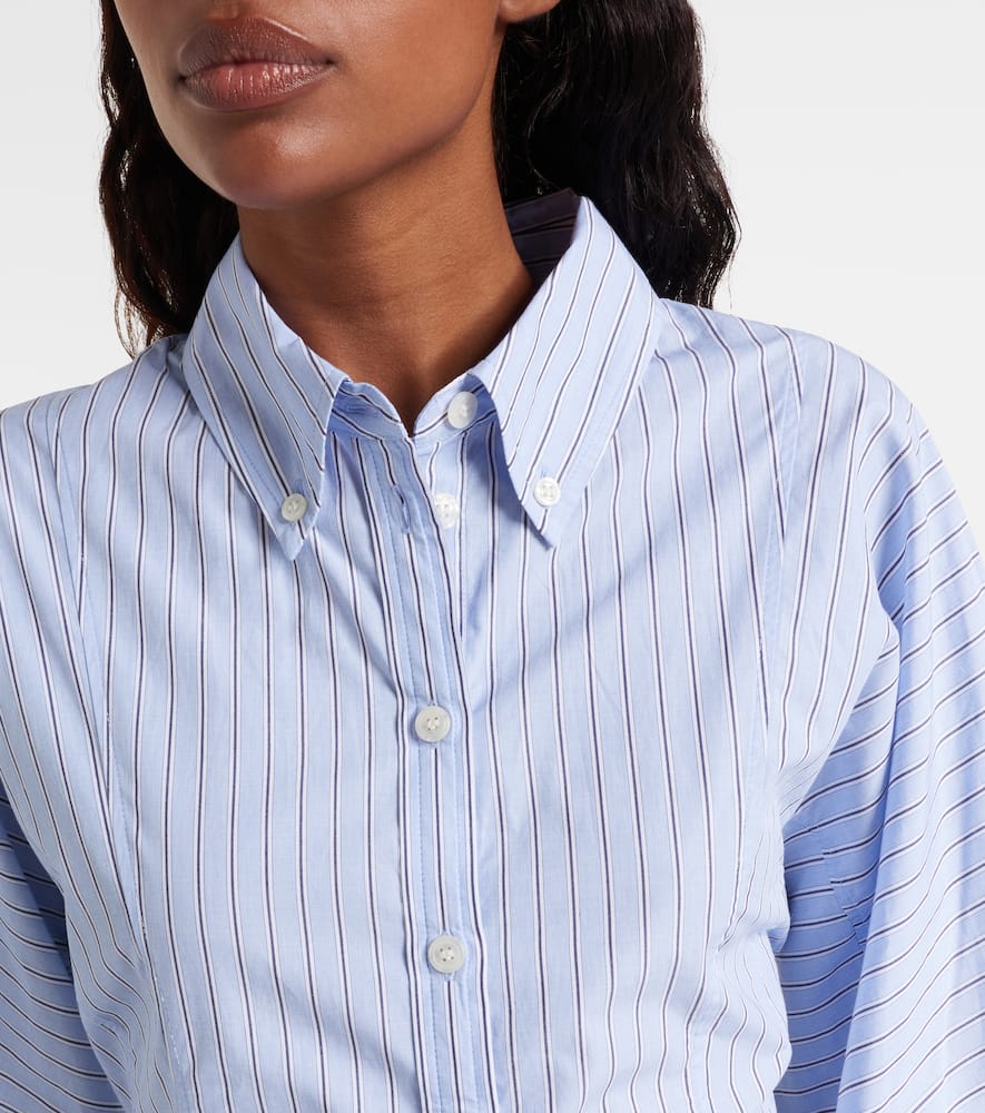 Ganni Striped Cotton Shirt Dress In Blue