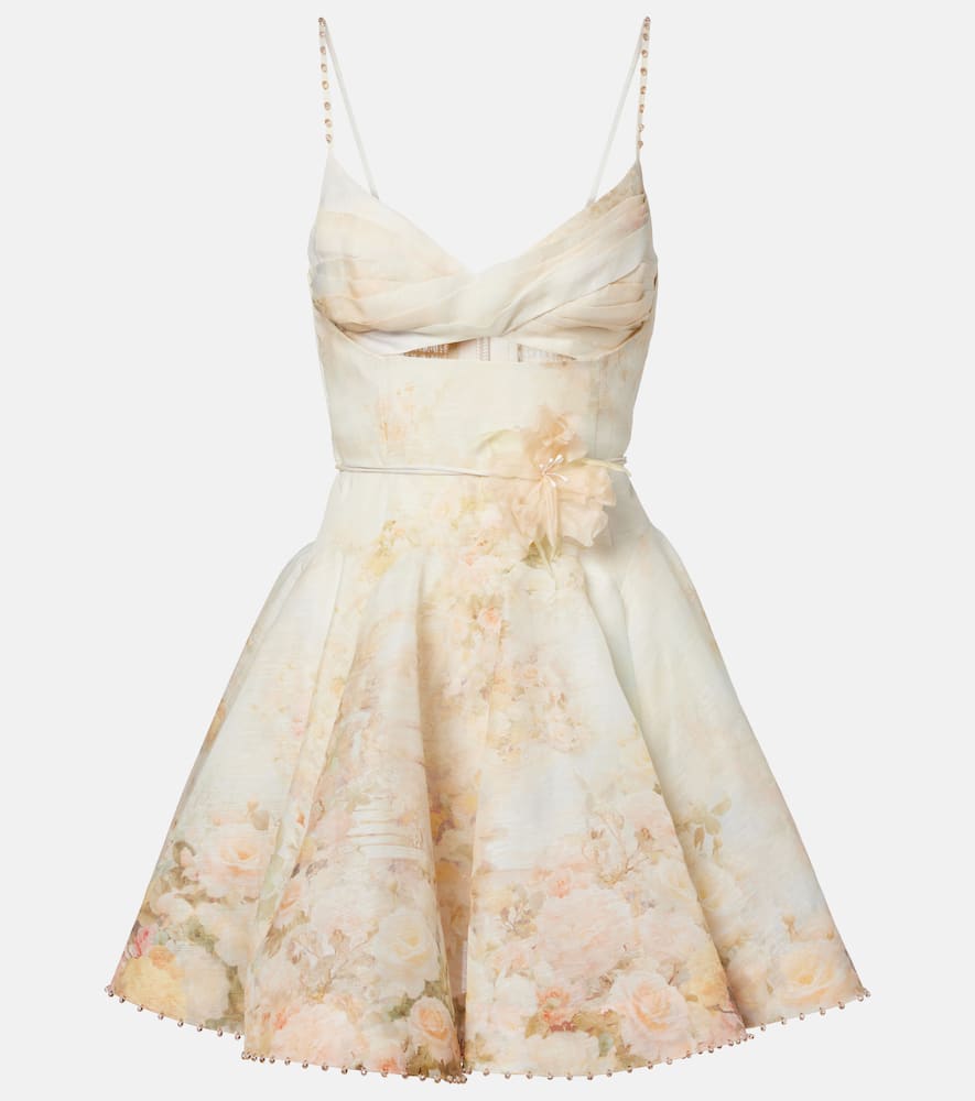 Zimmermann Womens Rose Arbor Memento Twist-front Linen And Silk Mini Dress Xs In Neutral