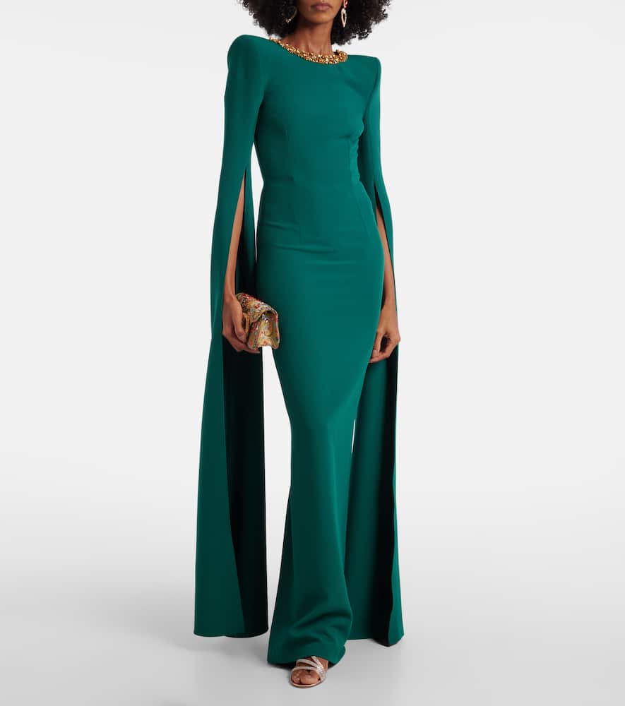 Safiyaa Embellished Crêpe Gown In Green