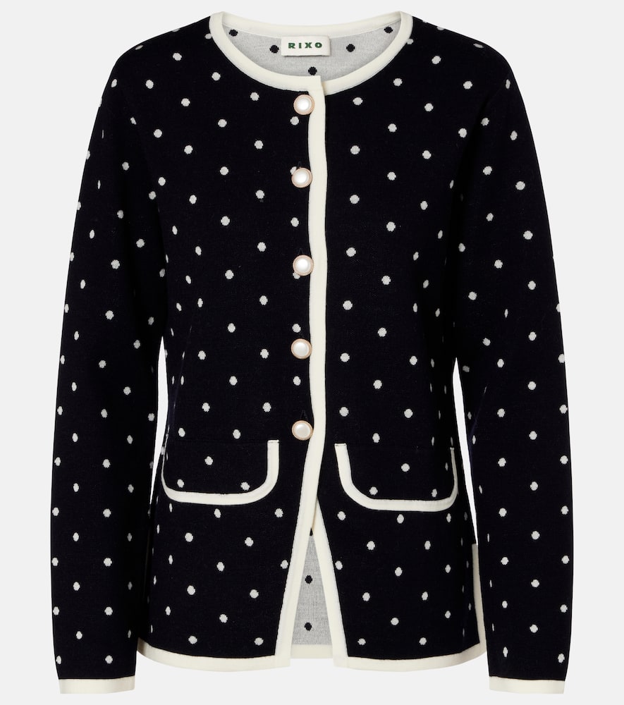 Rixo London Mirja Polka-dot Wool-blend Cardigan In Black