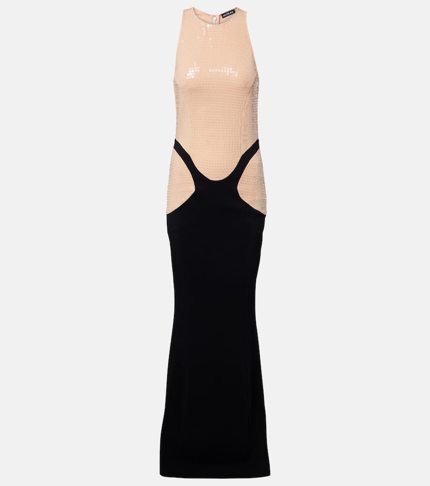 Mugler Sequined Crêpe Gown In Neutral