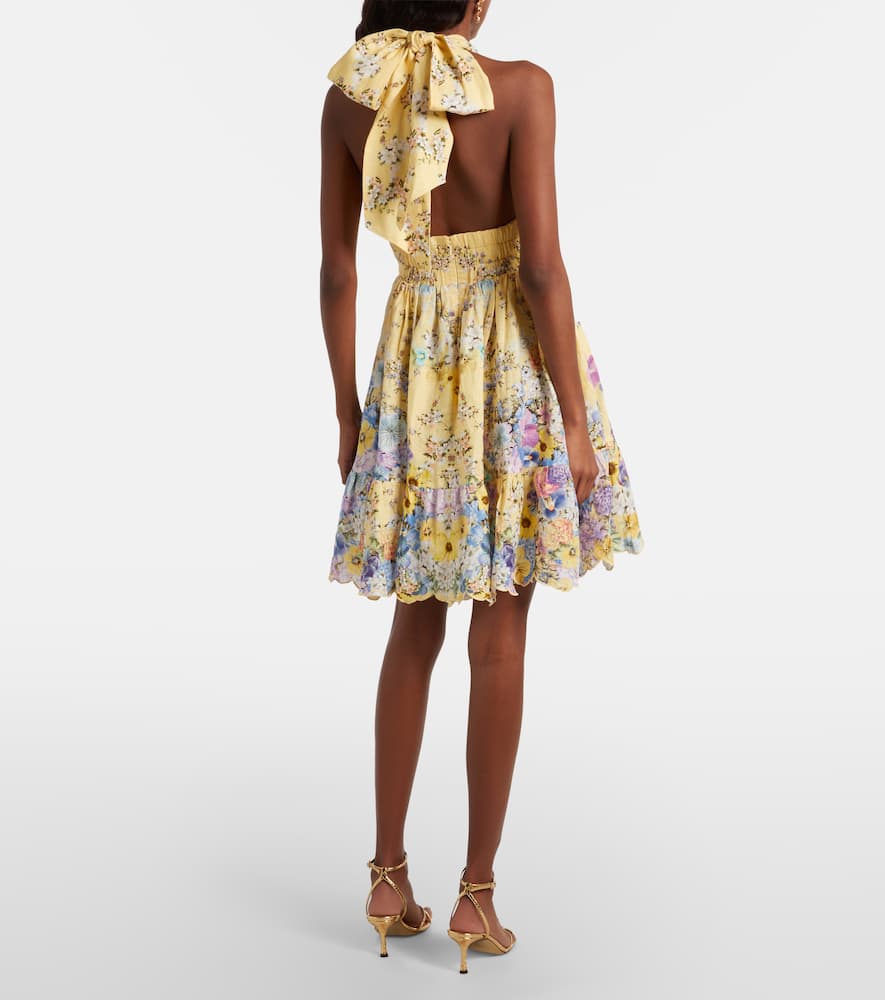 Camilla Embellished Floral Halterneck Linen Minidress In Multi