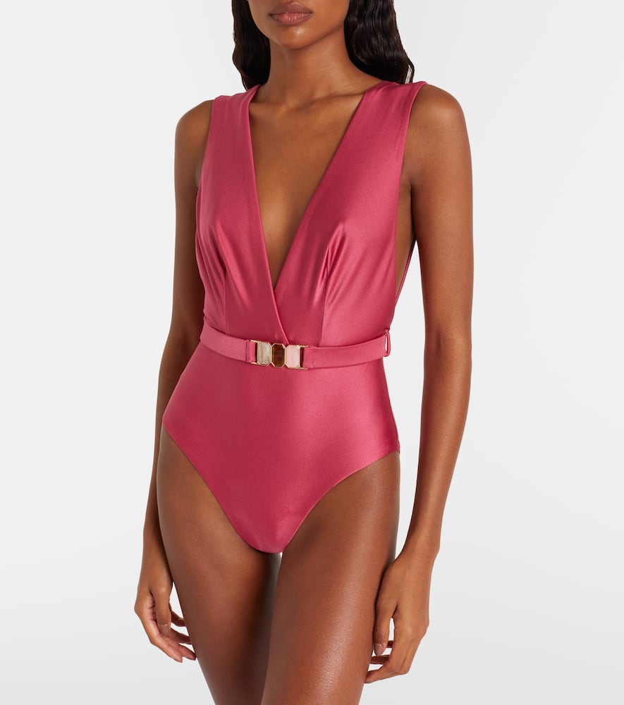 Zimmermann Wanderlust Belted Swimsuit In Pink