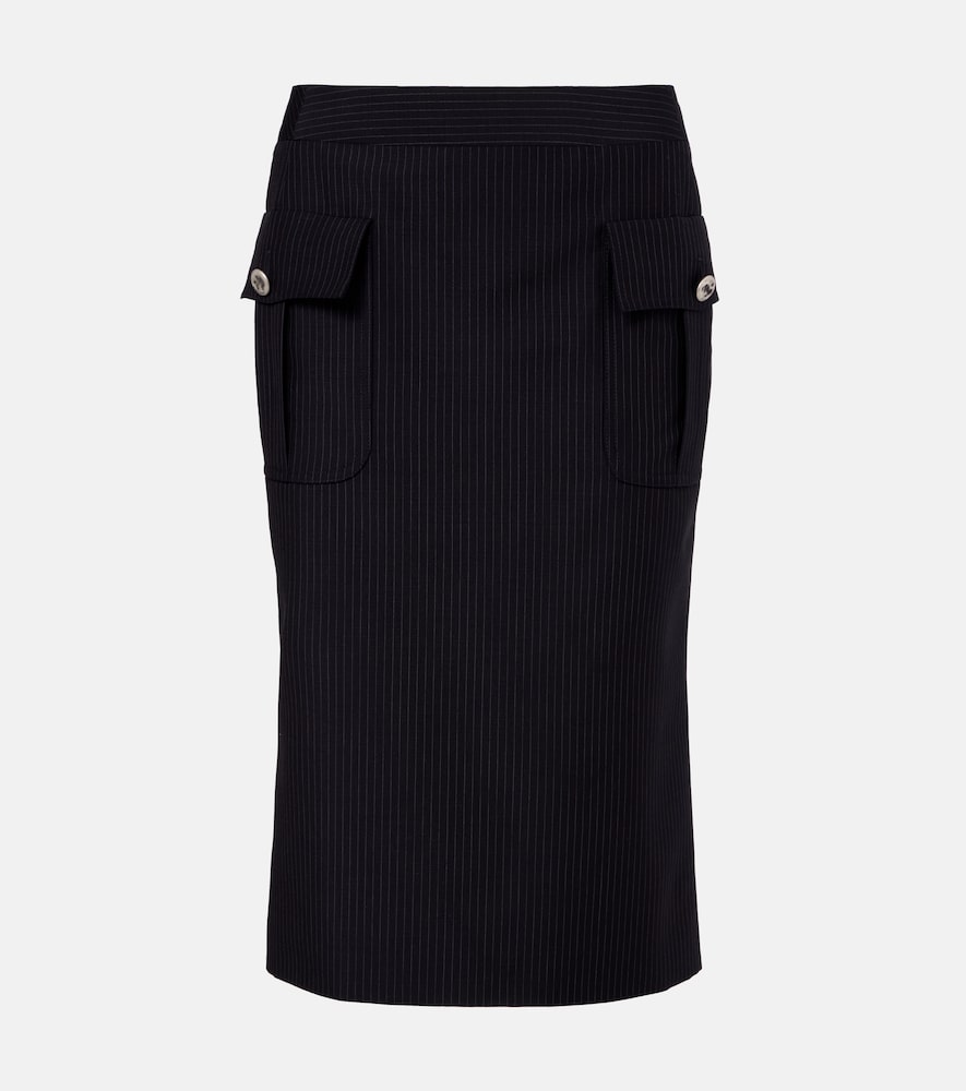 McQueen Chalk stripe wool and mohair pencil skirt