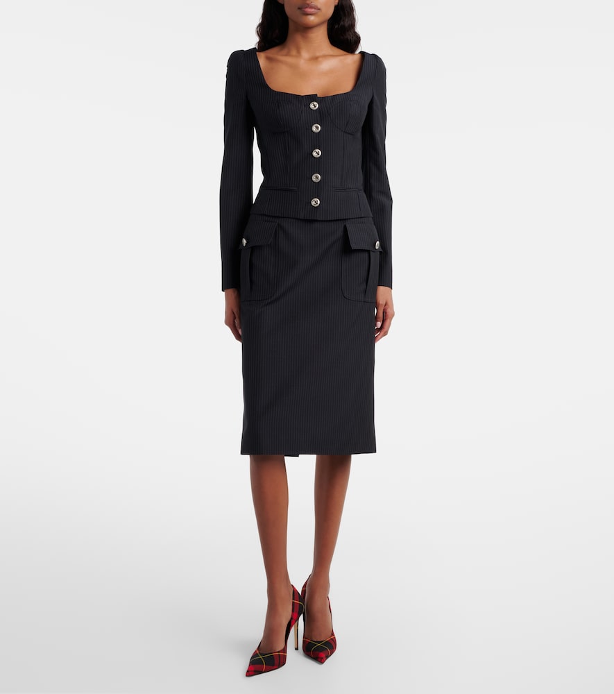 McQueen Chalk stripe wool and mohair pencil skirt
