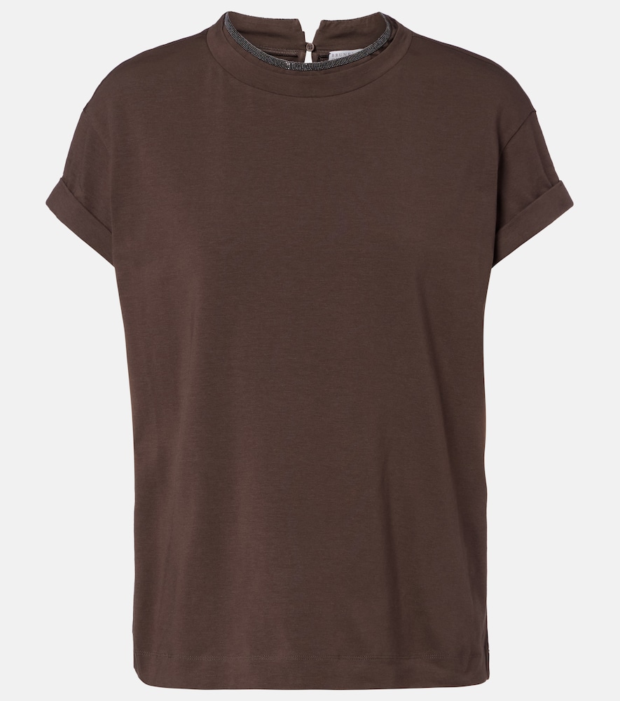 Brunello Cucinelli Women's Brown Monili Cotton-Blend T-Shirt UK Size 8 - Mytheresa