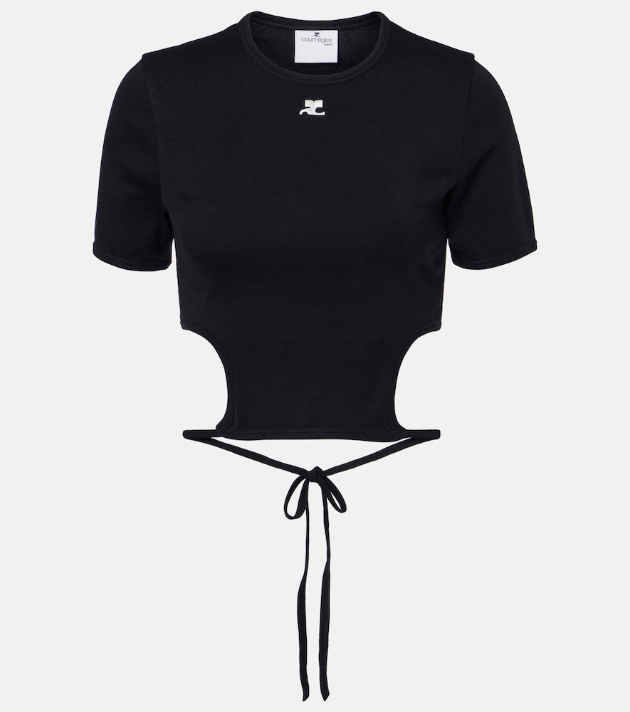 Courreges Courrèges Logo cutout tie-back cotton crop top
