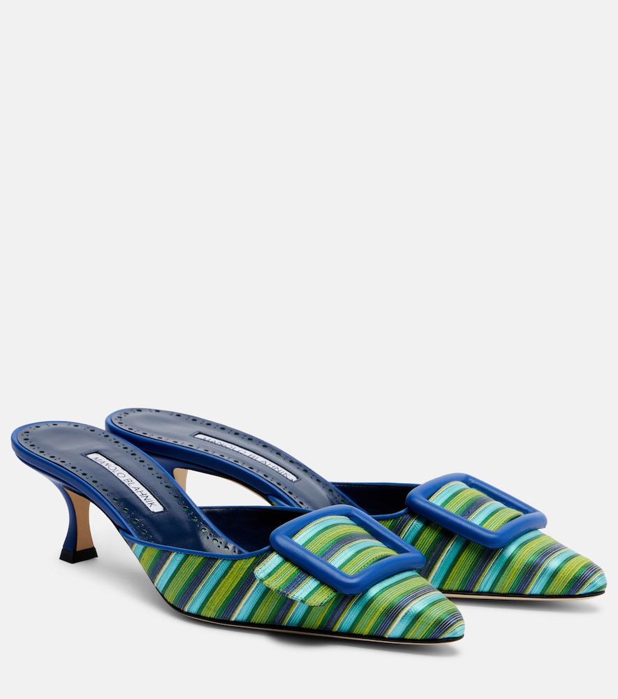 Manolo Blahnik Maysalebi striped leather-trimmed mules