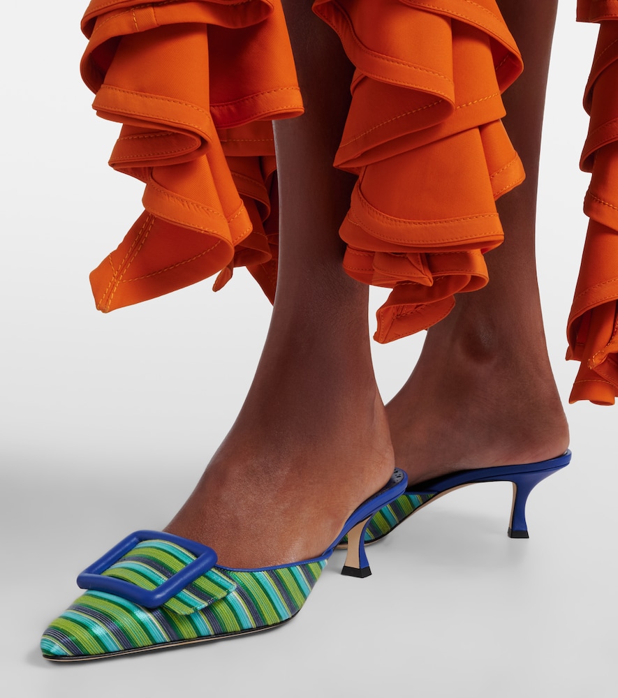 Manolo Blahnik Maysalebi striped leather-trimmed mules