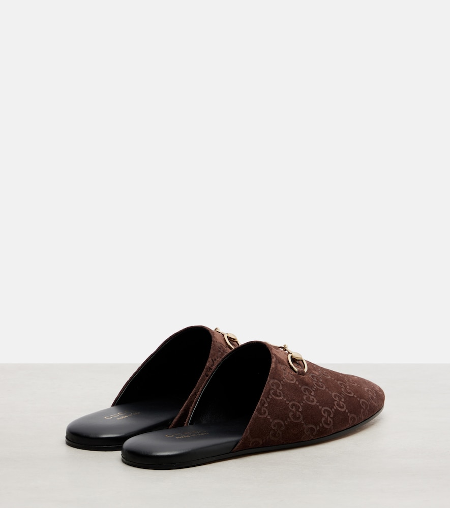  Gucci Gucci Horsebit Gg Suede Mules 