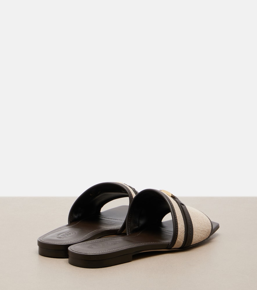 Leather-Trimmed Raffia Slides