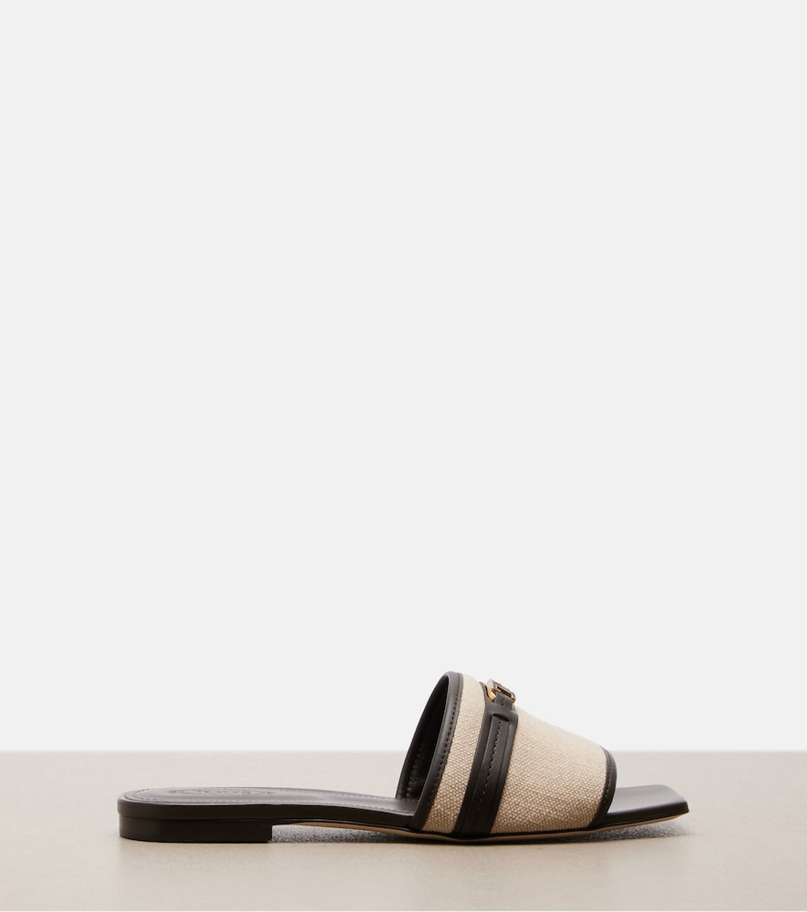  Tod's Tod's Leather-trimmed Raffia Slides 