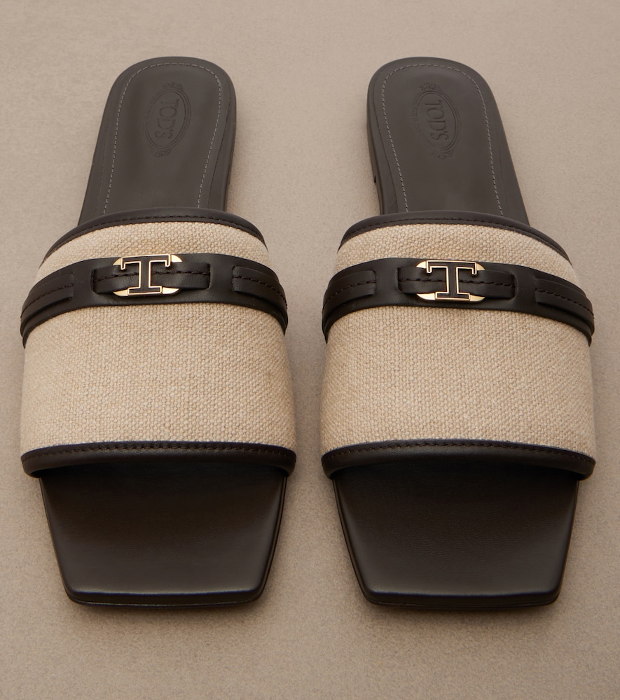  Tod's Tod's Leather-trimmed Raffia Slides 