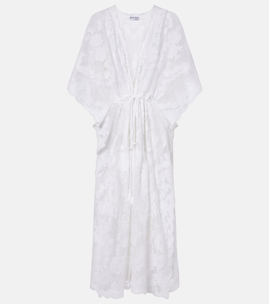 Juliet Dunn Embroidered sheer cotton kaftan