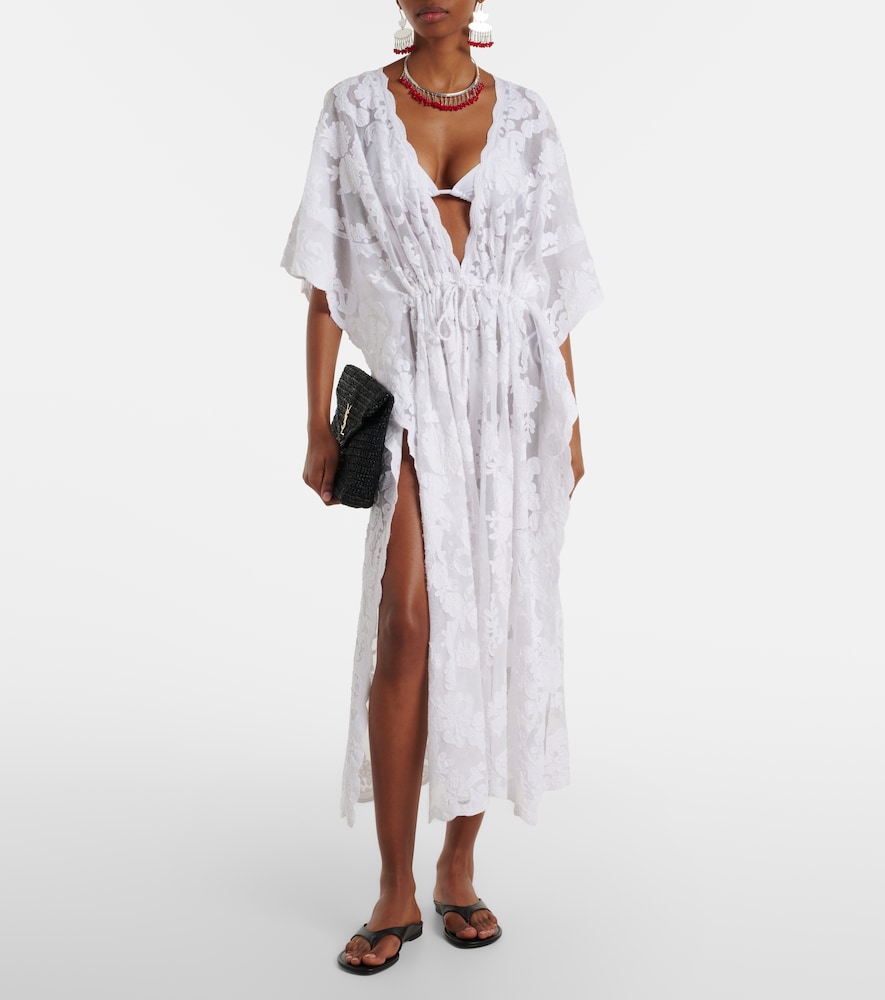 Juliet Dunn Embroidered sheer cotton kaftan