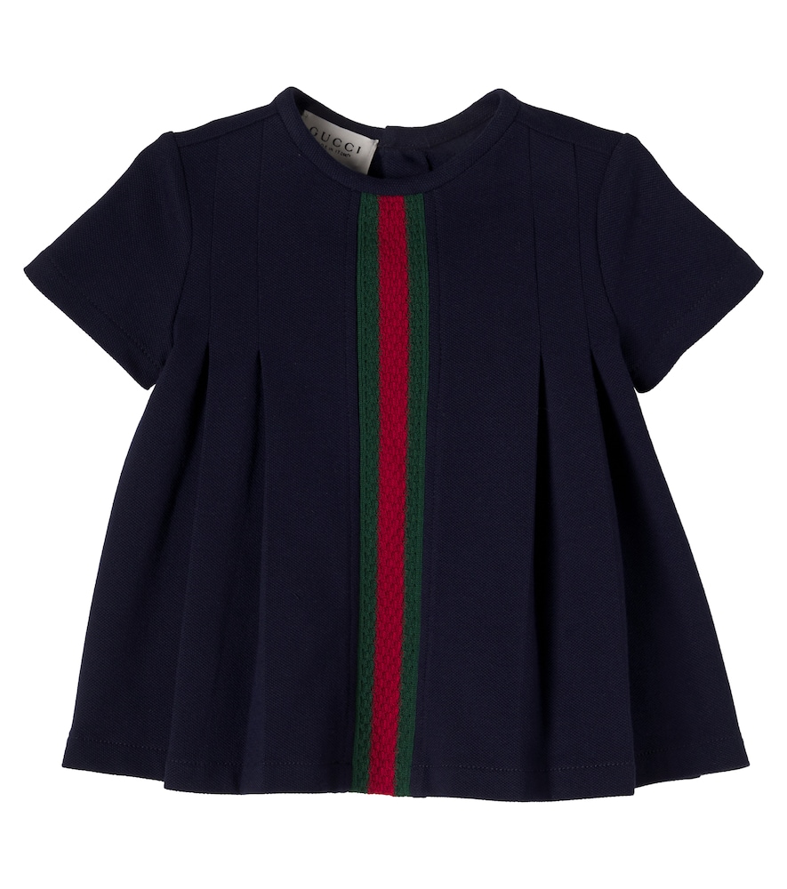 Gucci Kids Blue Baby Web Stripe Cotton-Blend Pique Dress M Size 18-24 - Mytheresa