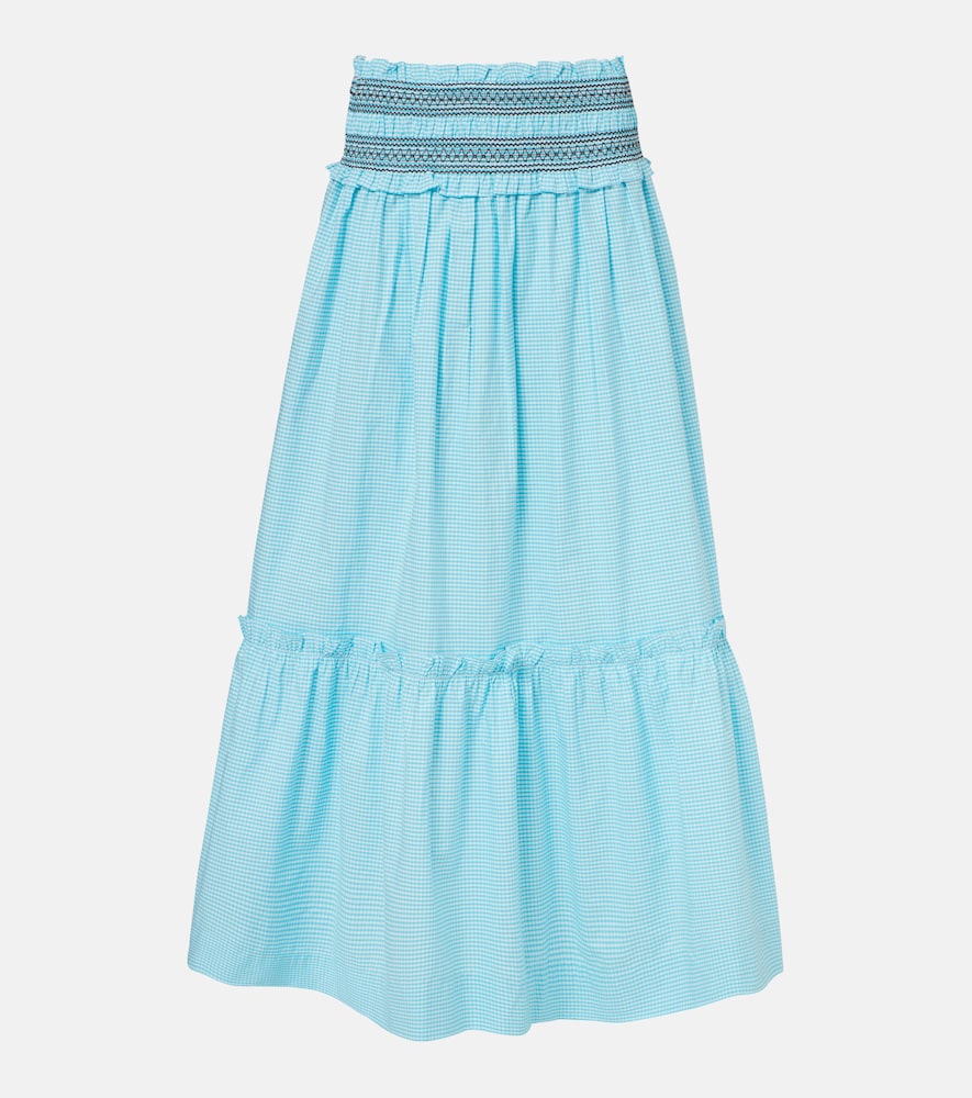 Ganni Embroidered gingham cotton poplin maxi skirt