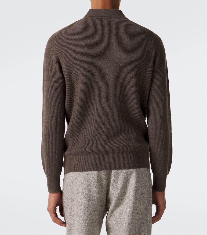 Ribbed-Knit Cashmere Polo Sweater