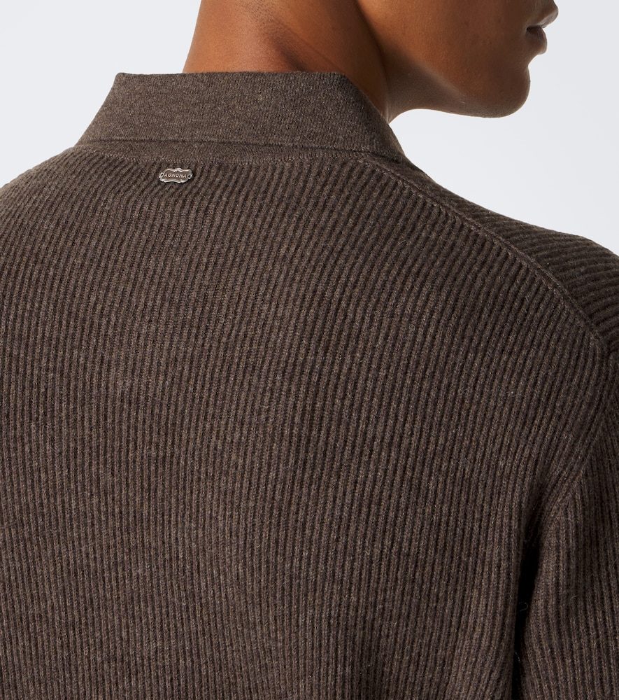 Ribbed-Knit Cashmere Polo Sweater