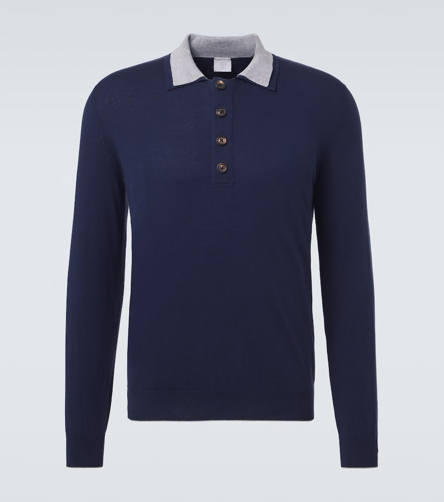 Pullover polo in cotone e cashmere