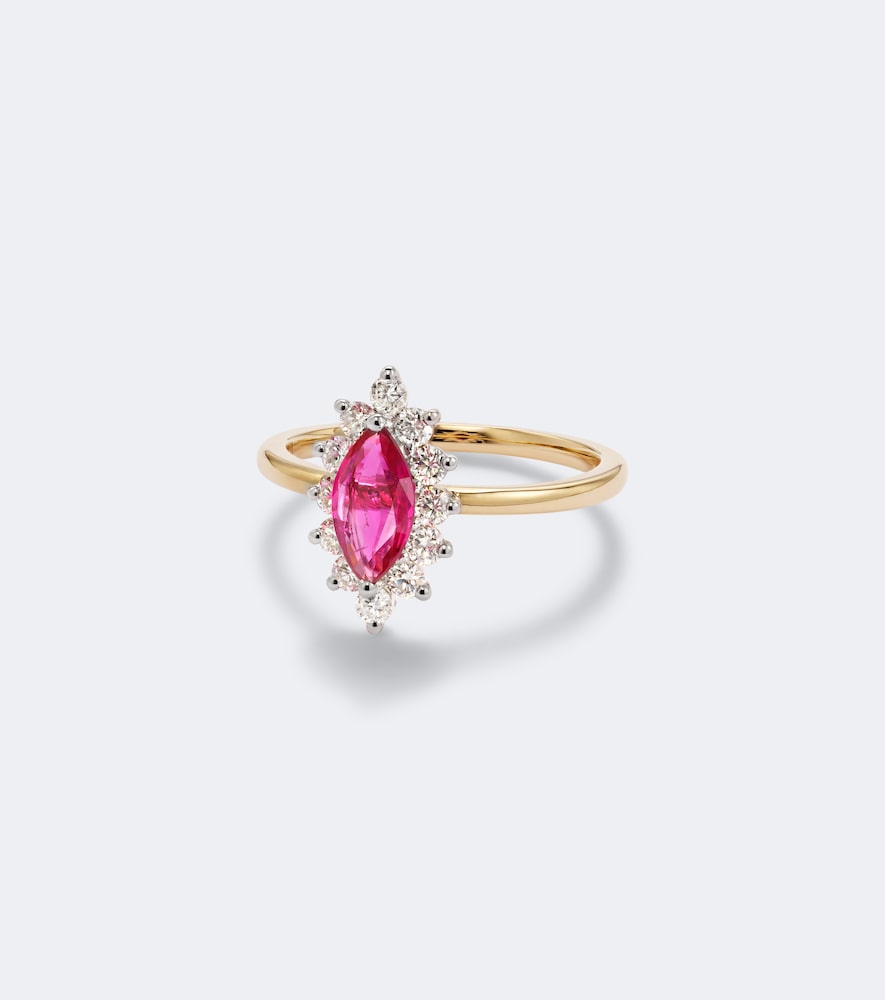 Yvonne Léon Ring Pompadour aus 18kt Gelbgold mit Diamanten und Rubin
