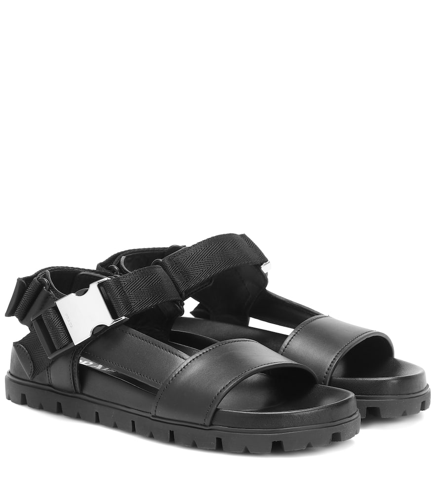 black leather buckle sandals
