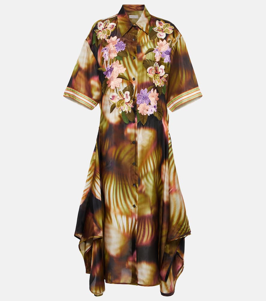 Dries Van Noten Embroidered printed silk shirt dress