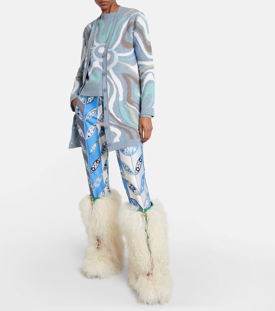 Pucci X Fusalp Intarsia Wool Cardigan In Celeste