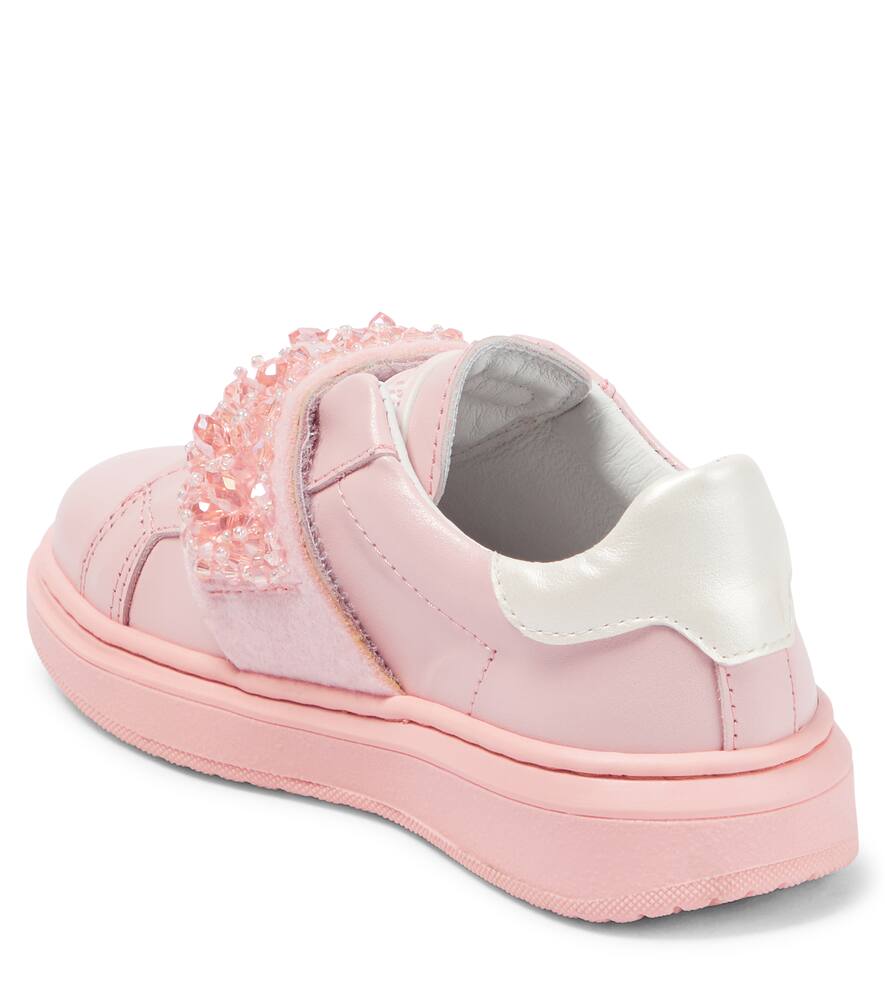 Monnalisa Embellished Leather Sneakers In Pink