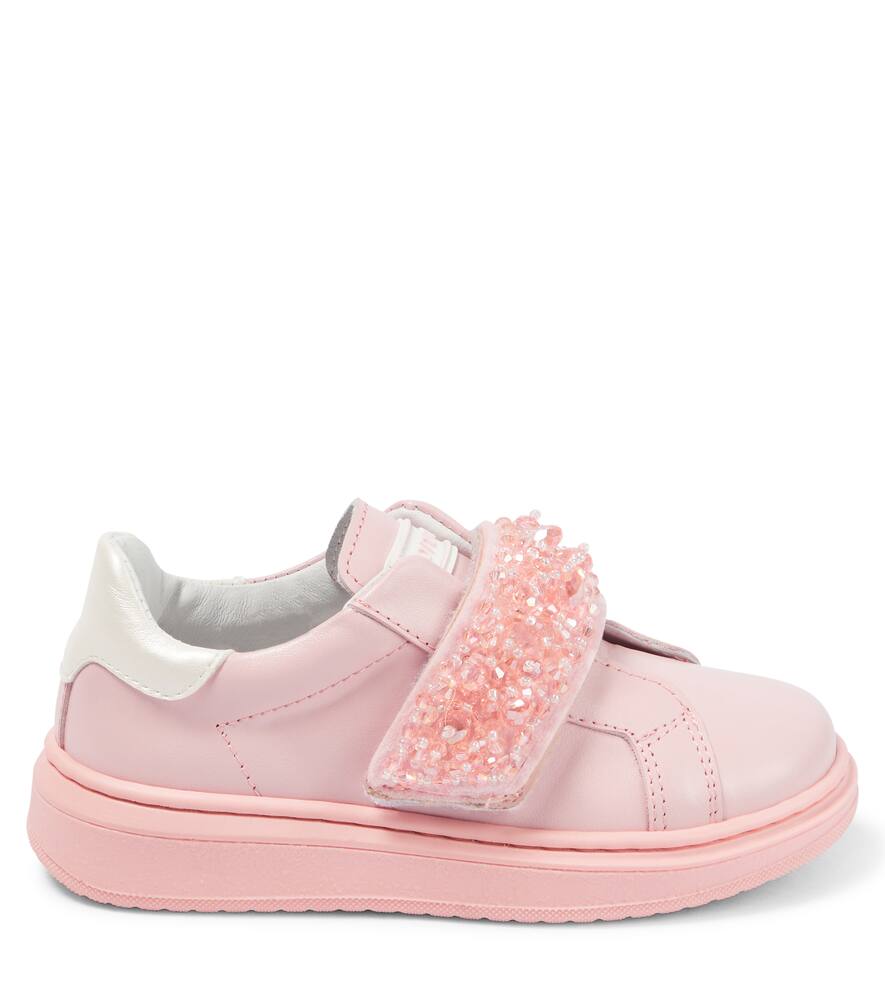 Shop Monnalisa Embellished Leather Sneakers In Pink